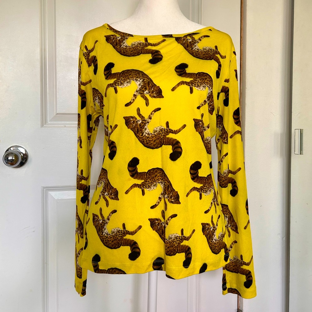 Opening Ceremony Deyrolle cat print 100% silk long sleeve shirt